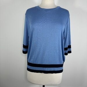L.K.Bennett Blue Black Knit Short Sleeve Top